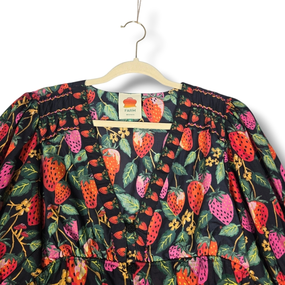 Farm Rio Lady Strawberry Blouse Size Medium - Picture 4 of 16